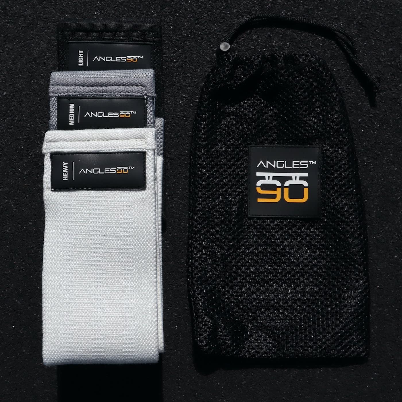 Angles90 Non-Slip Fabric Resistance Bands Set - Pack of 3, 50 lb Tension, White, Grey & Black - Targeted Thigh & Booty Toning - Secure Grip for Squats & Hip Rotation - Portable Home & Gym Workouts