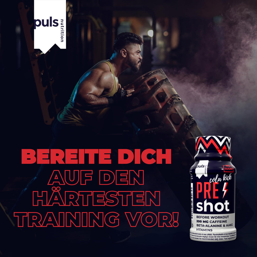 PULS Shot pré-entraînement Cola Kick 12 × 60 ml – Booster contenant 200 mg de caféine, Beta-Alanine, Arginine AKG et vitamines B