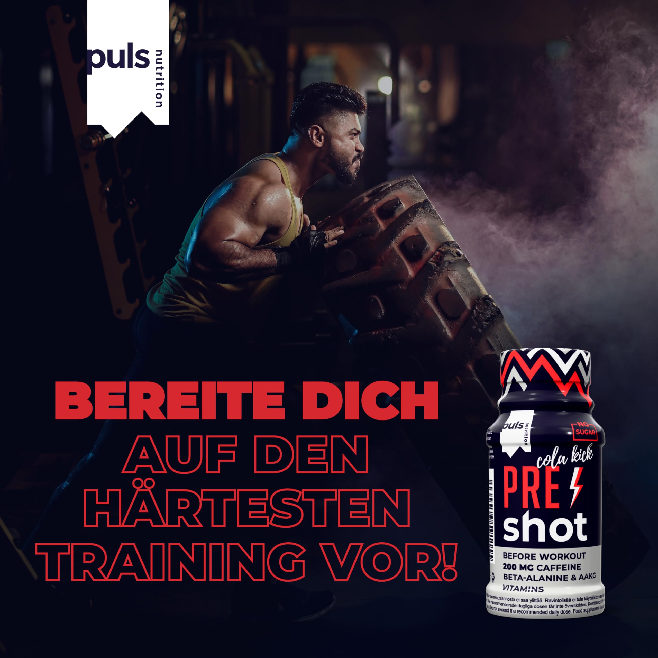 PULS Pre Workout Shot Cola Kick 12 x 60 ml – Booster mit 200 mg Koffein, Beta-Alanine, Arginine AKG & B-Vitamine