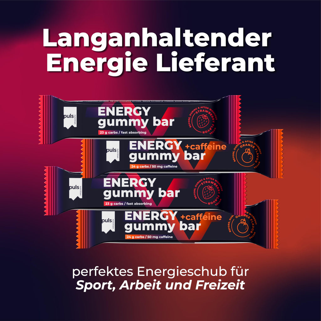 Puls Nutrition żelowe batoniki energetyczne – 23 g szybko przyswajalnych węglowodanów – o smaku truskawkowym 12 × 30 g – szybki zastrzyk energii podczas treningów wytrzymałościowych, w pracy i na co dzień