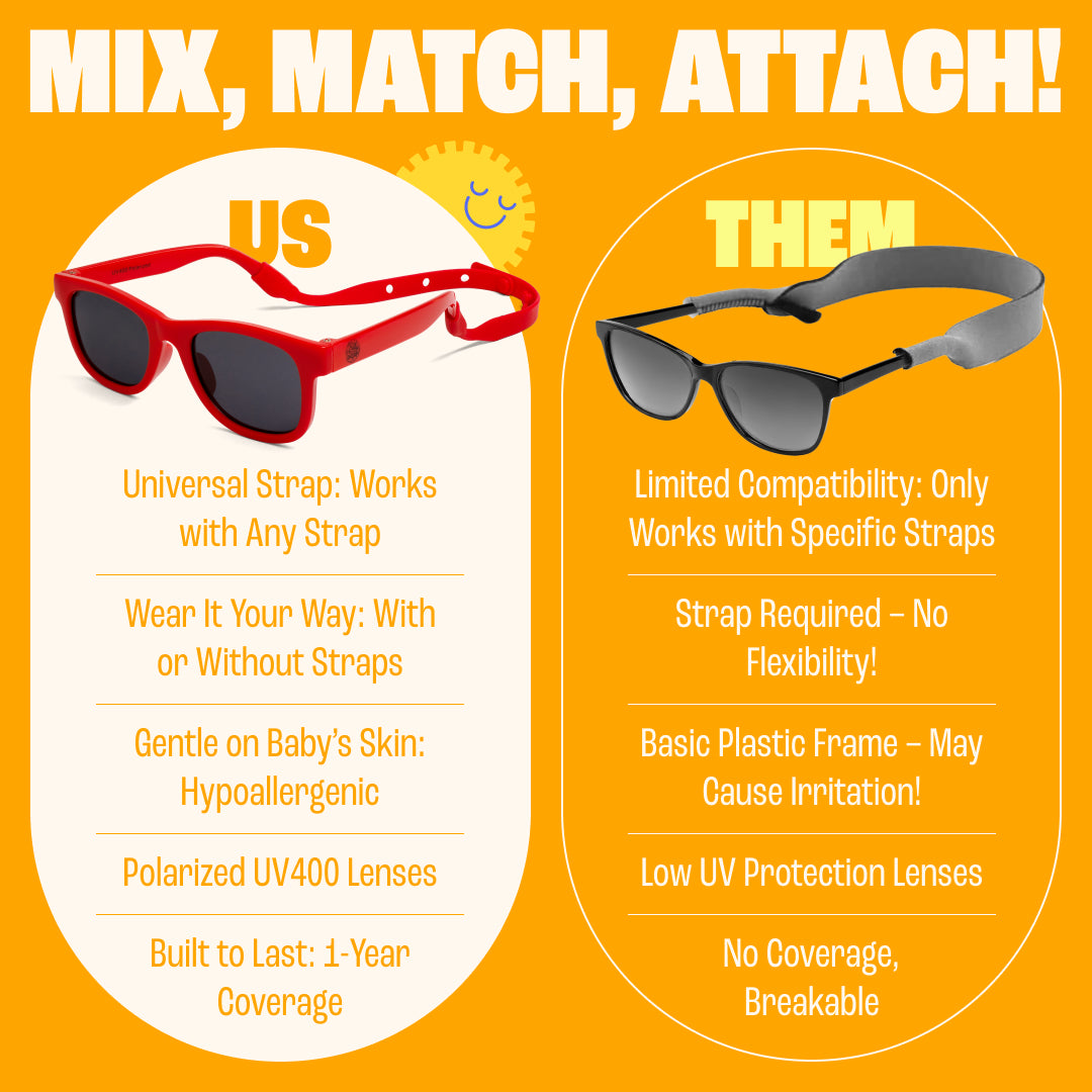 BABY SUNNIES Polarized Baby Sunglasses - Red, 0-24 Months, Strap - Shatter-Resistant Toddler Sunglasses - UV400 Protection for Baby Beach Essentials - Adjustable Strap for Infant Essentials