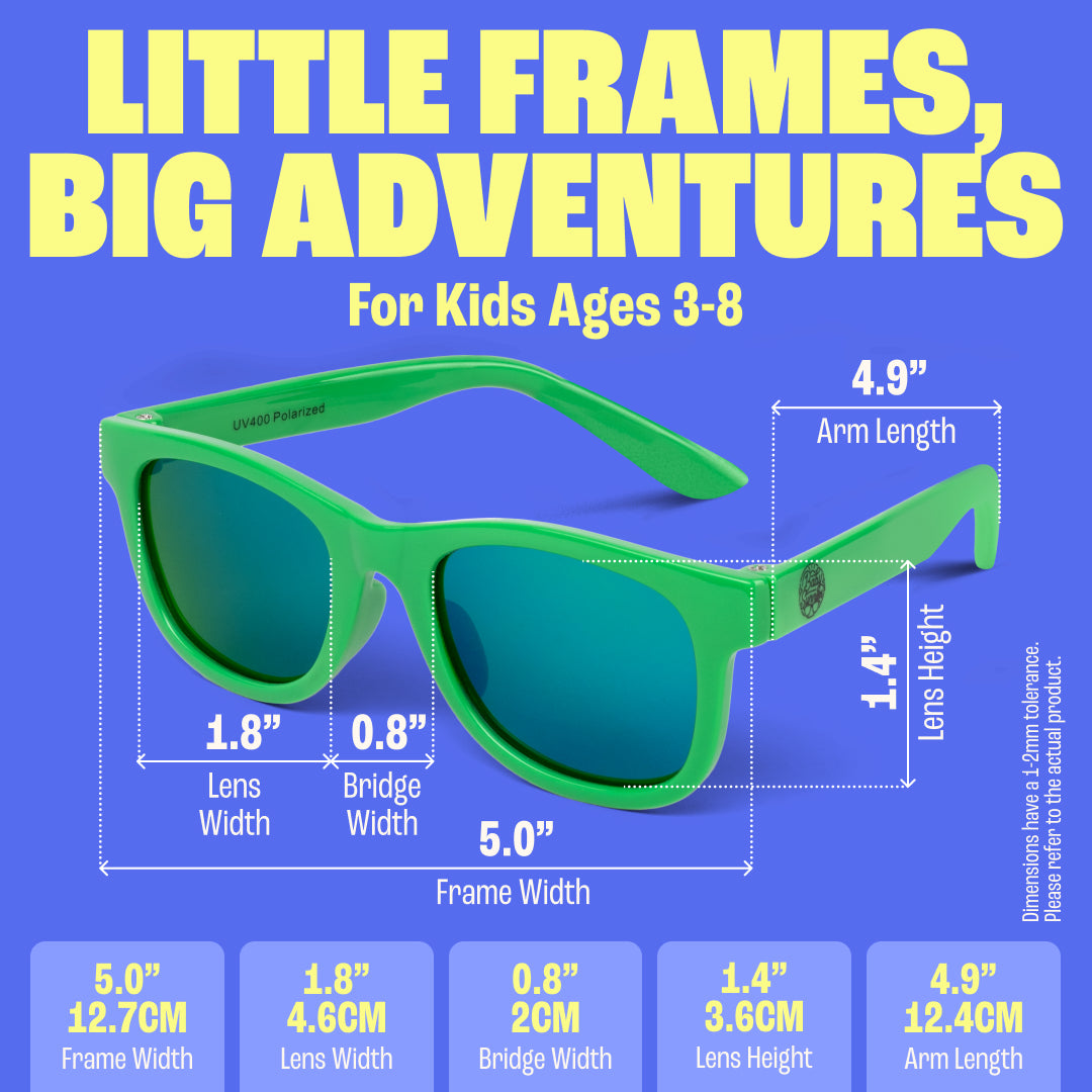 BABY SUNNIES Toddler Sunglasses - Neon Green, Ages 2-8 - Polarized & UV Protection Sunglasses for Kids - Flexible Frame for Kids Travel Essentials - Ideal Toddler Gifts Age 2-3