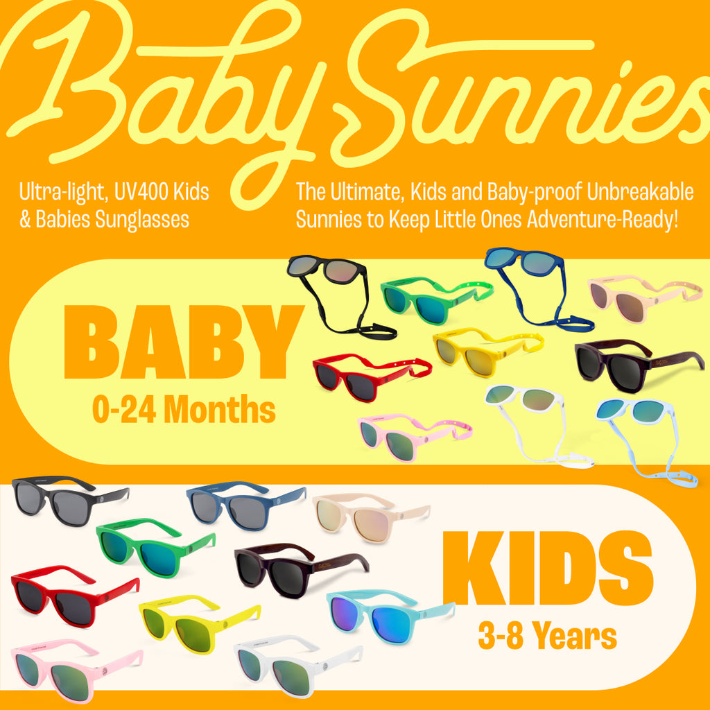 BABY SUNNIES Polarized Baby Sunglasses with Strap - 4 Pairs - Sky Blue, Navy Blue, Black & Pink - Unbreakable Flexible Infant Sunglasses - Toddlers Newborns 0-24 Months - Baby Travel Essential