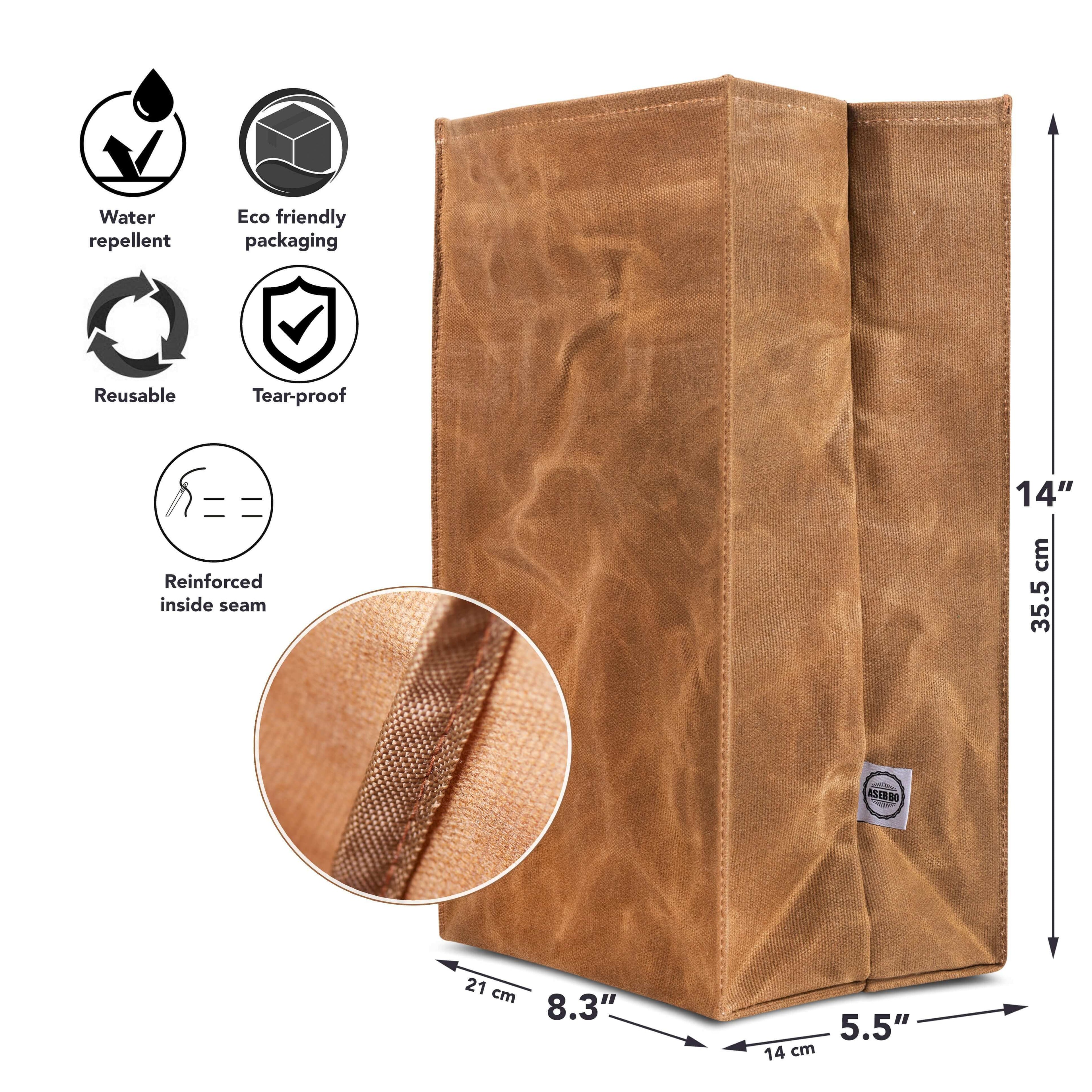 ASEBBO Waxed Canvas Insulated Lunch Bag 10L Thermal Tote Vintage Brown