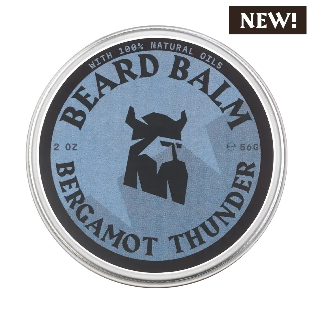Beard Balm Bergamot Thunder tin with natural oils, 2 oz, moisturizing and styling balm for beard care