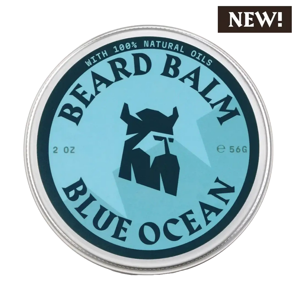 Blue Ocean Beard Balm tin with 100% natural oils, 2-ounce, moisturizing and shaping balm for a healthy beard.