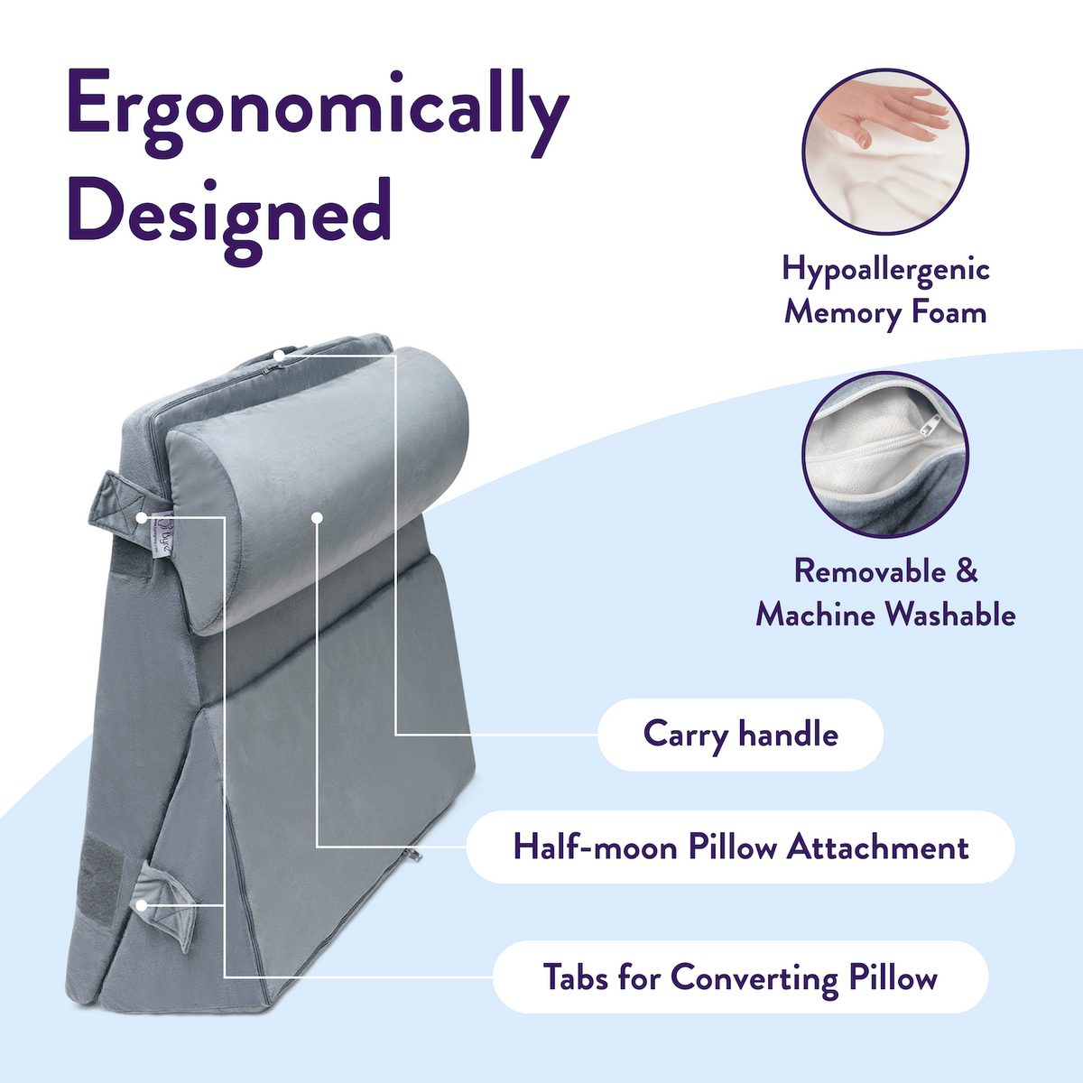 Byre Folding Bed Wedge Pillow - Half Moon
