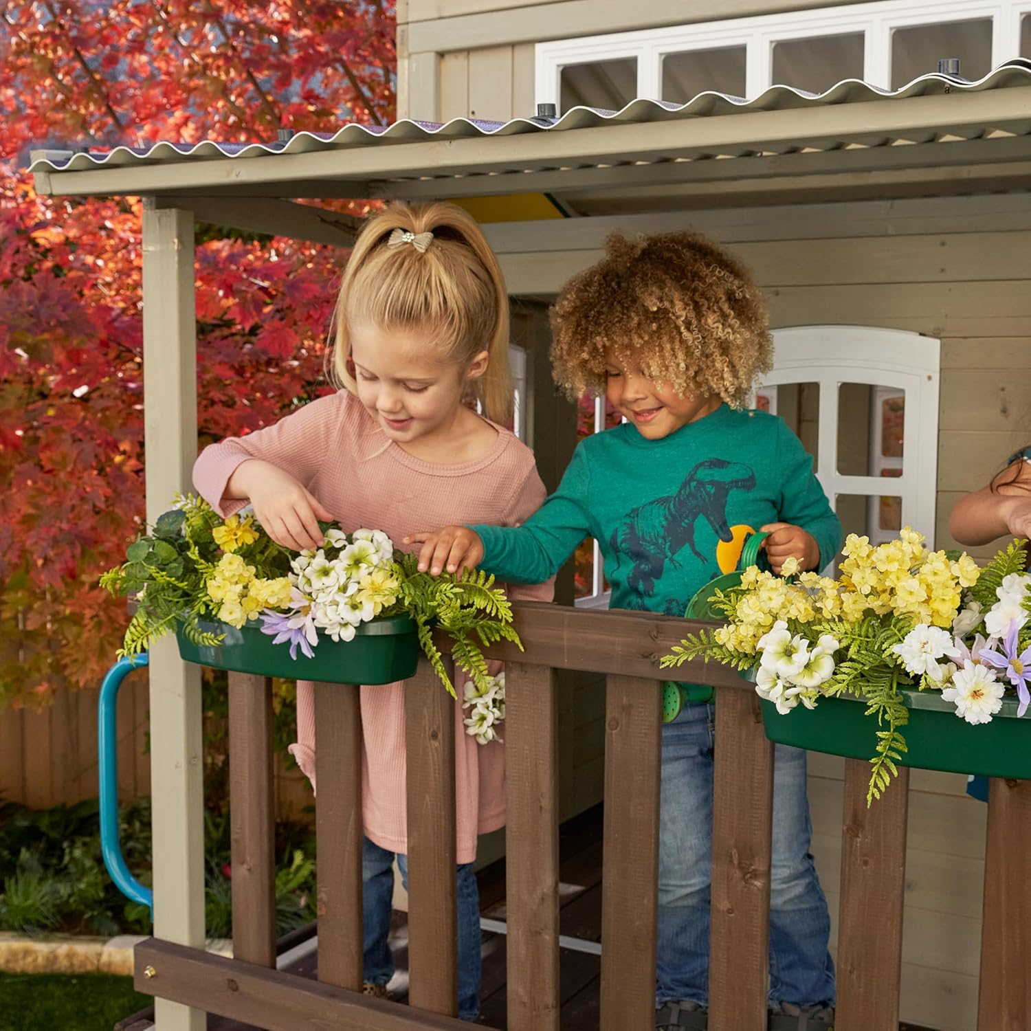 KidKraft Cozy Escape F29045, Two-Level Wooden Garden Playhouse (FSC) with Slide, Children's Kitchen and Rock Wall, Gray