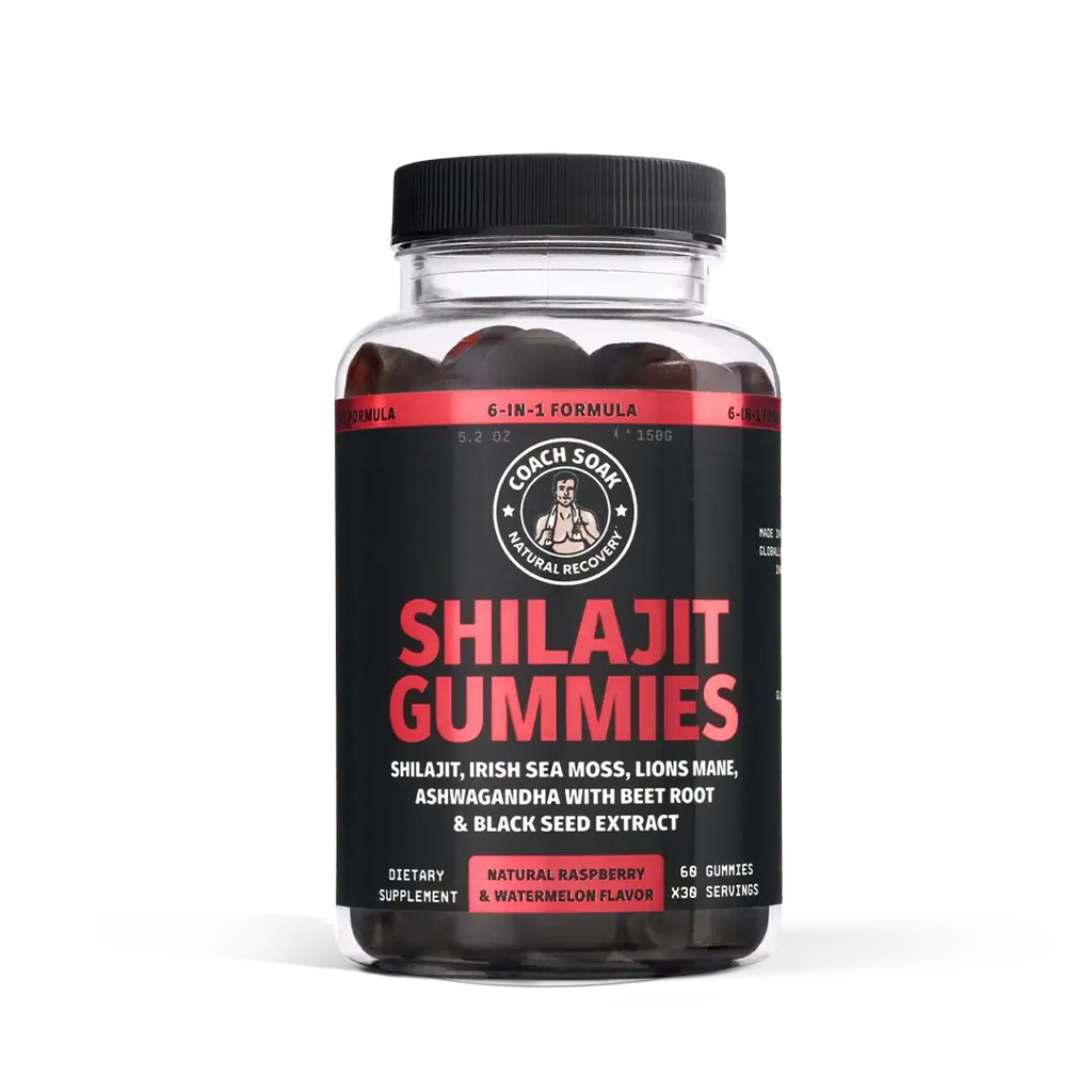 Coach Soak 6-in-1 Gummy Complex - Shilajit, Ashwagandha, Lions Mane, Sea Moss, Black Seed, Beet Root - 60ct - Raspberry Watermel