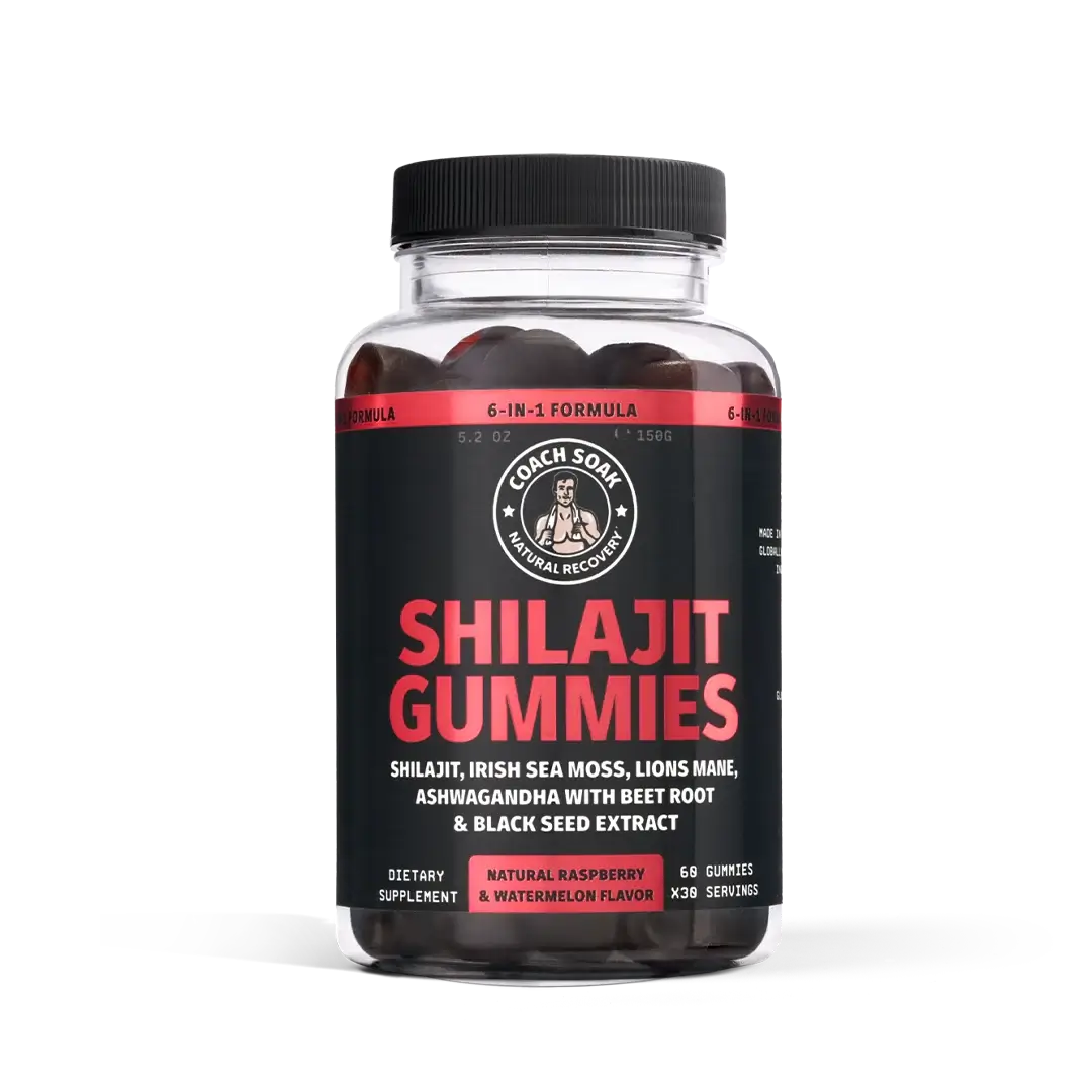 Coach Soak 6-in-1 Gummy Complex - Shilajit, Ashwagandha, Lions Mane, Sea Moss, Black Seed, Beet Root - 60ct - Raspberry Watermel
