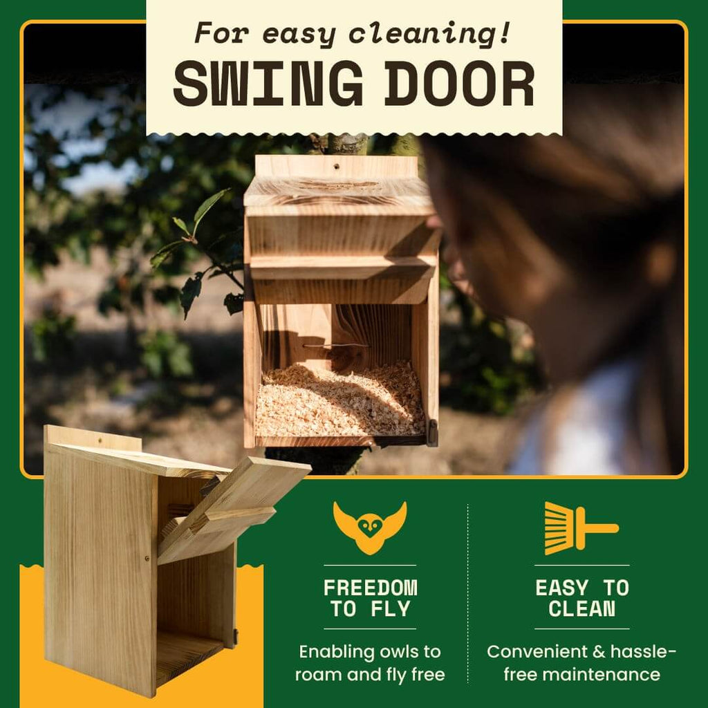 Wooden Owl Nesting Box – Safe Shelter for Screech, Saw-Whet & Boreal Owls | Natural Rodent Control