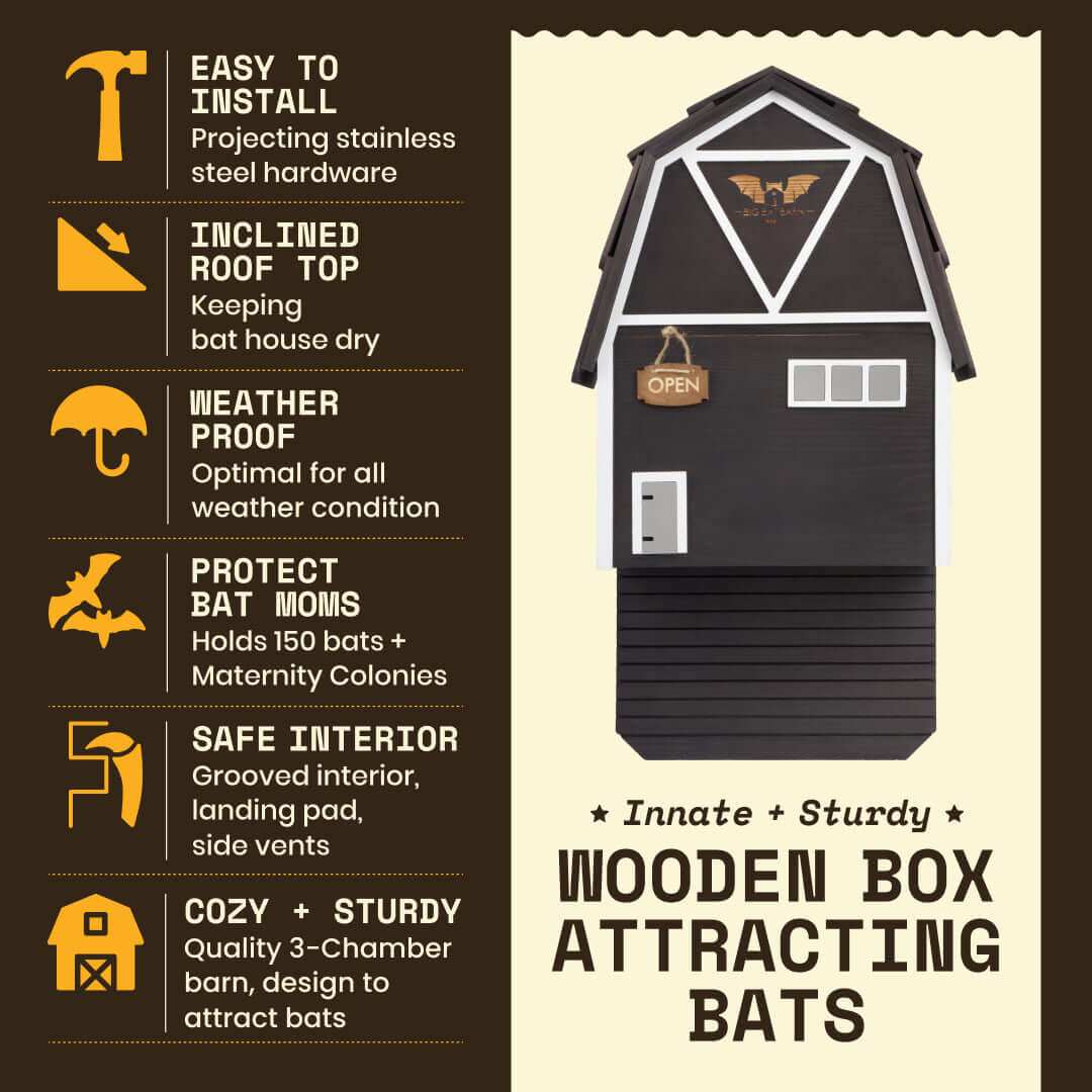 3-Chamber Black Cedar Bat House – Holds 150 Bats | Big Bat Barn | Natural Mosquito Control