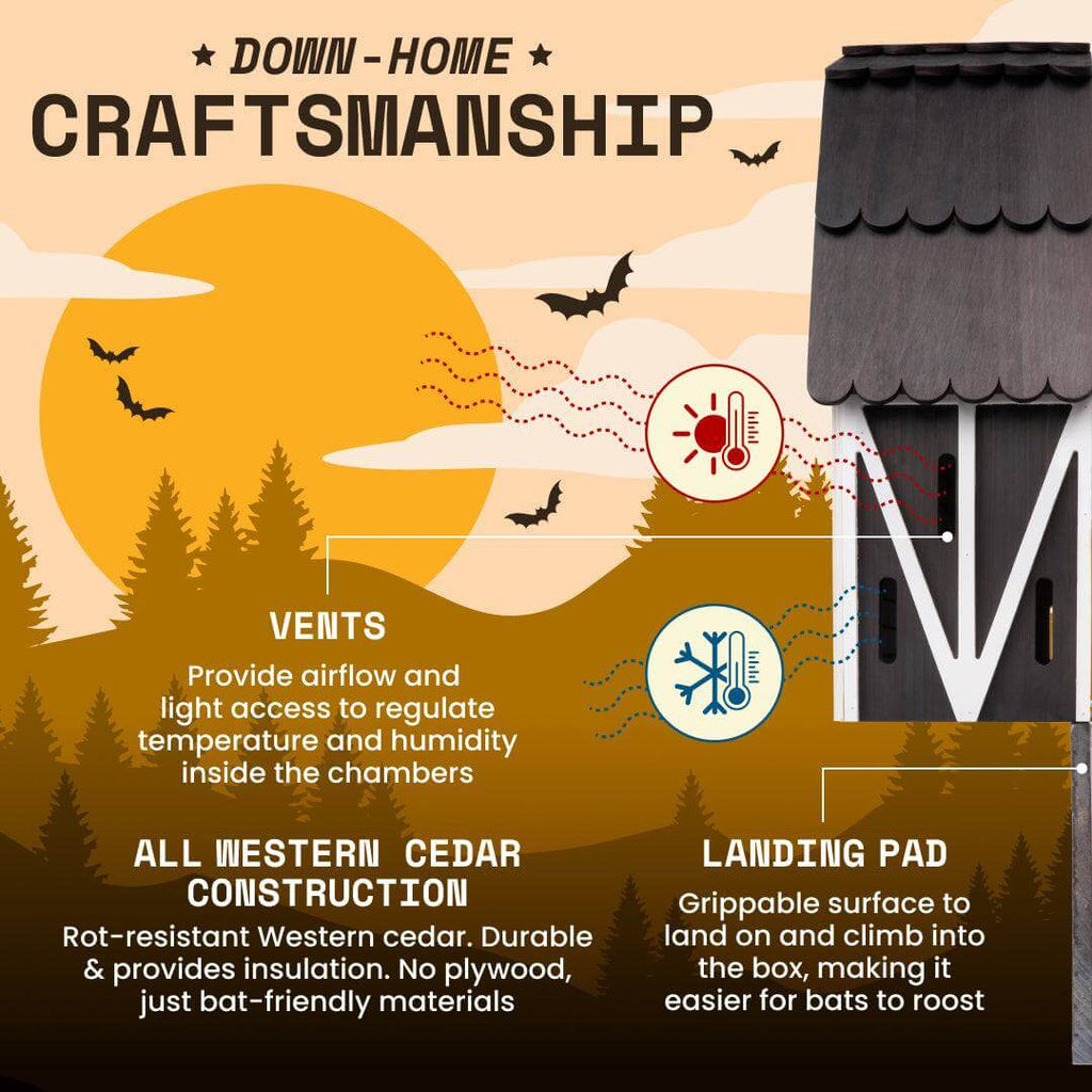 3-Chamber Black Cedar Bat House – Holds 150 Bats | Big Bat Barn | Natural Mosquito Control