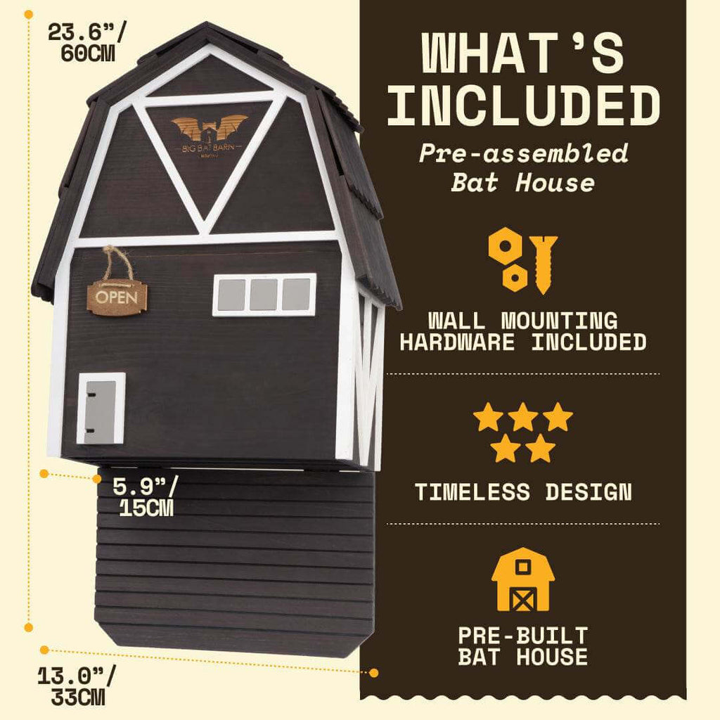 3-Chamber Black Cedar Bat House – Holds 150 Bats | Big Bat Barn | Natural Mosquito Control