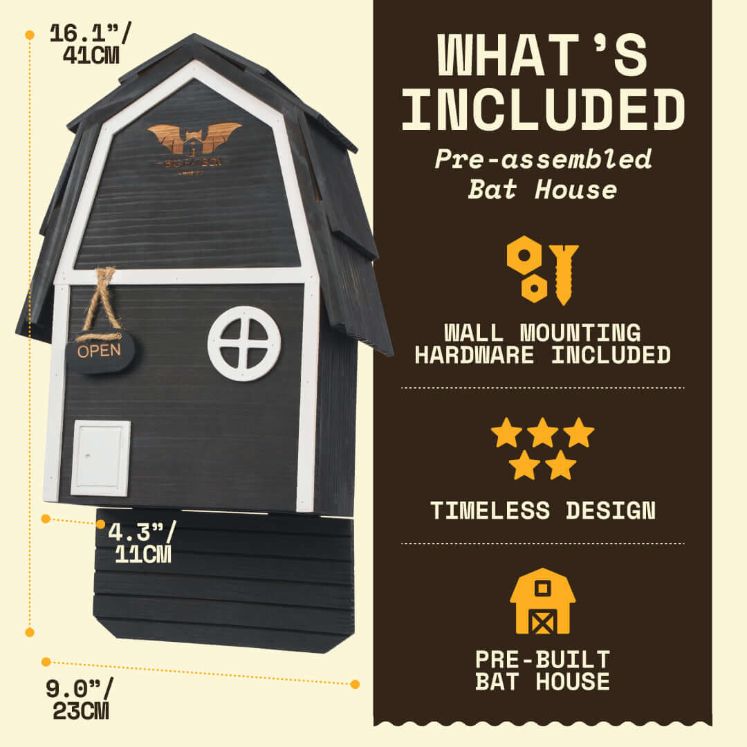2-Chamber Black Cedar Bat House – Holds 50+ Bats | Bat Barn Junior | Natural Mosquito Control