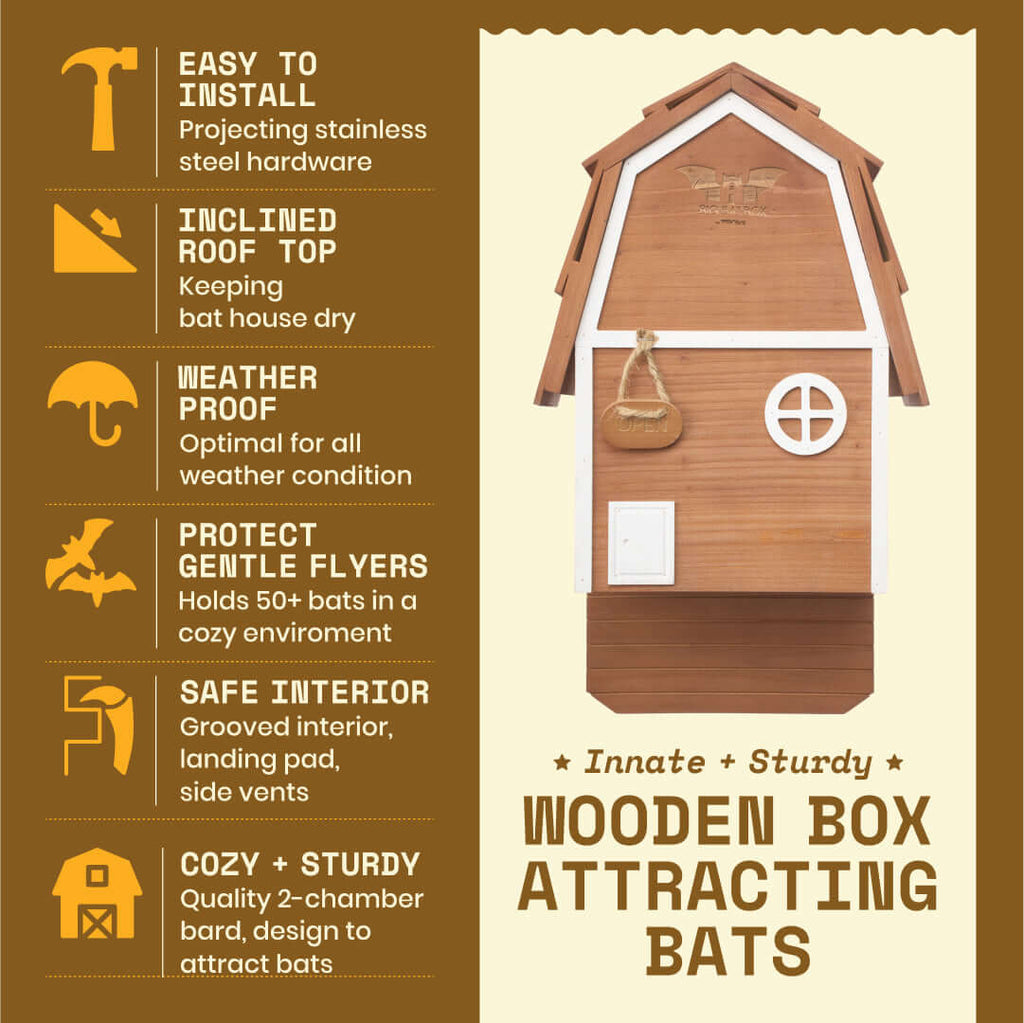 2-Chamber Brown Cedar Bat House – Holds 50+ Bats | Bat Barn Junior | Natural Mosquito Control