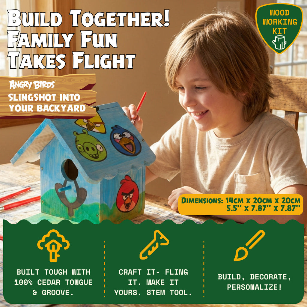 Child painting the WildYard X Angry Birds™ DIY Birdhouse Kit
