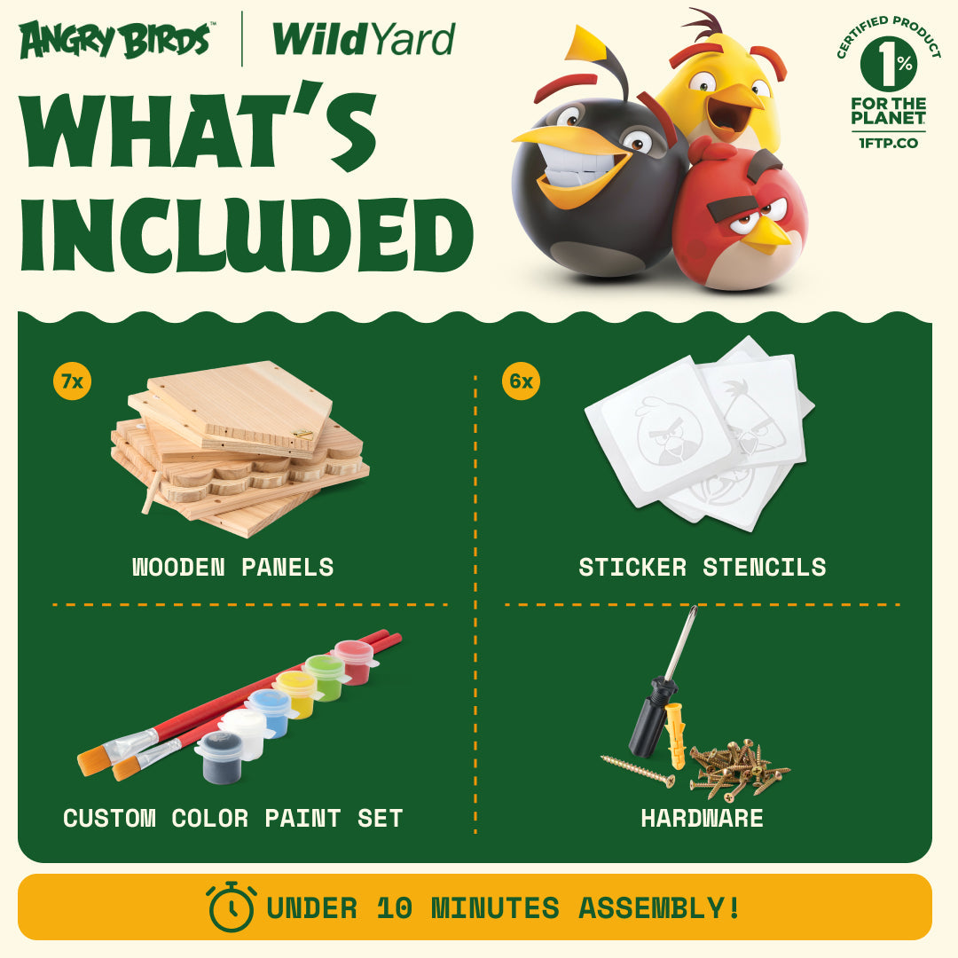 What's included in the WildYard X Angry Birds™ DIY Birdhouse Kit