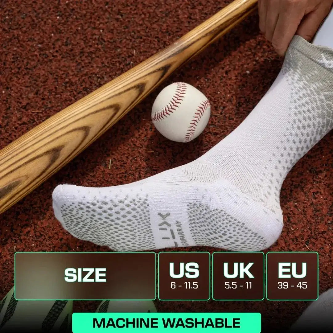 LUX ProCleat Performance Grip-strumpor – vadlängd – vita – vuxenstorlek (EU 39–46 / US 6–11.5) – halkfria strumpor för fotboll, baseboll och träning