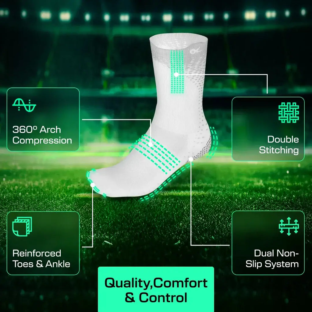 LUX ProCleat Performance Grip-strumpor – vadlängd – vita – vuxenstorlek (EU 39–46 / US 6–11.5) – halkfria strumpor för fotboll, baseboll och träning