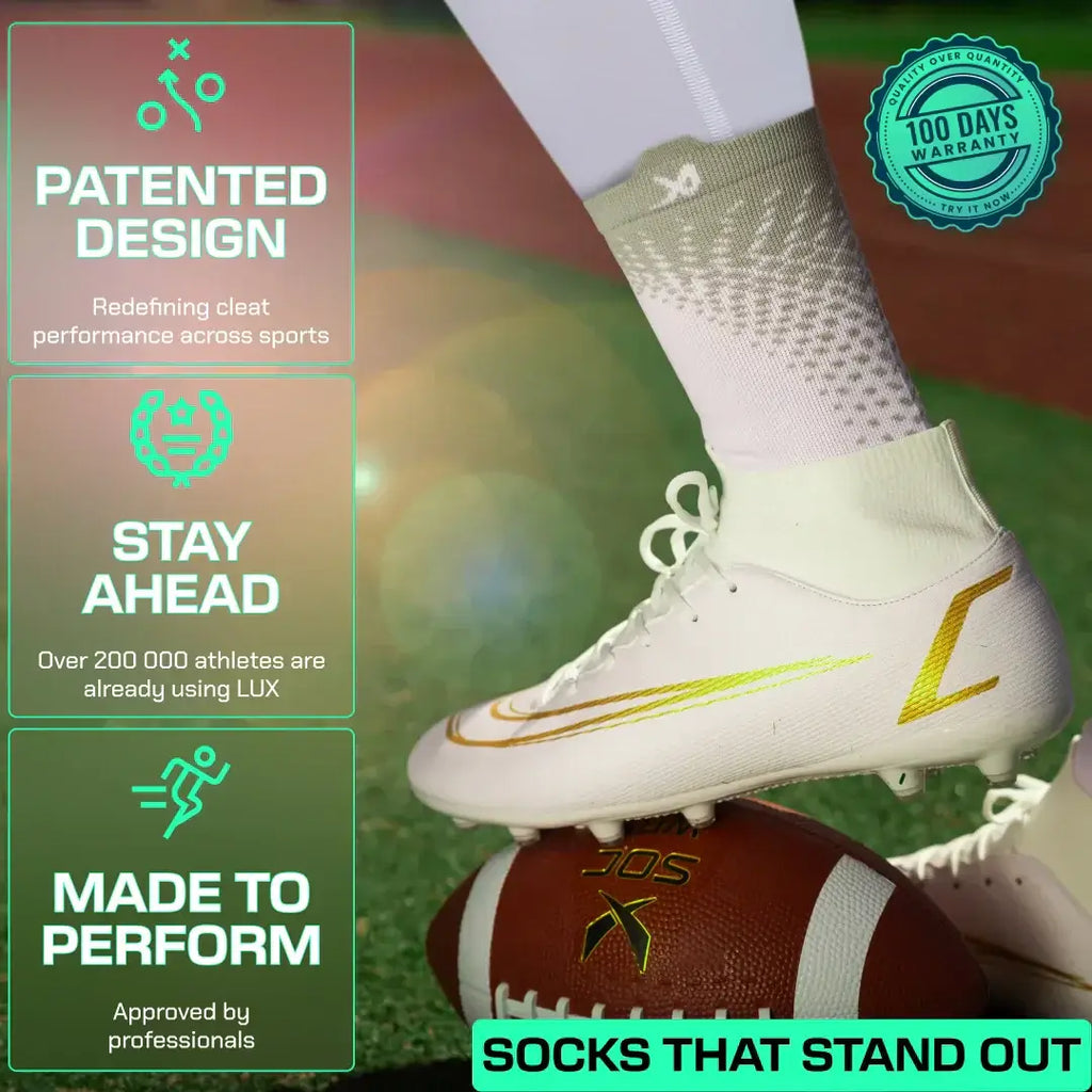 LUX ProCleat Performance Grip-strumpor – vadlängd – vita – vuxenstorlek (EU 39–46 / US 6–11.5) – halkfria strumpor för fotboll, baseboll och träning