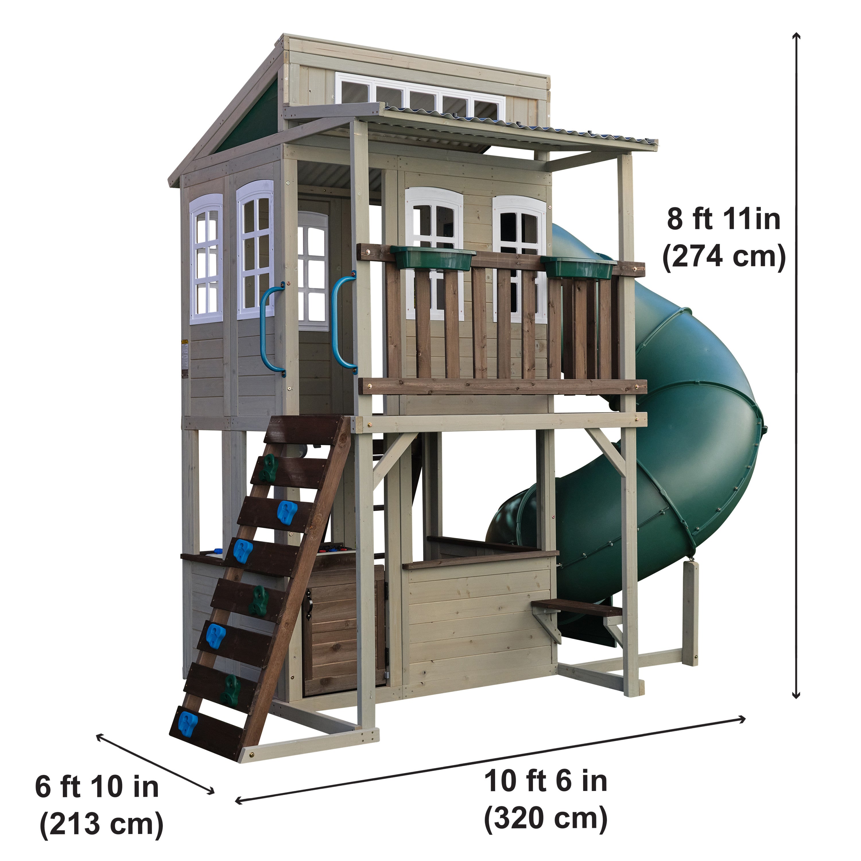 KidKraft Wooden Playhouse with Tube Slide – 2 Storey Outdoor Playground for Kids, Climbing Frame with Turbo Tube Slide & Rock Wall, Garden Play Tower