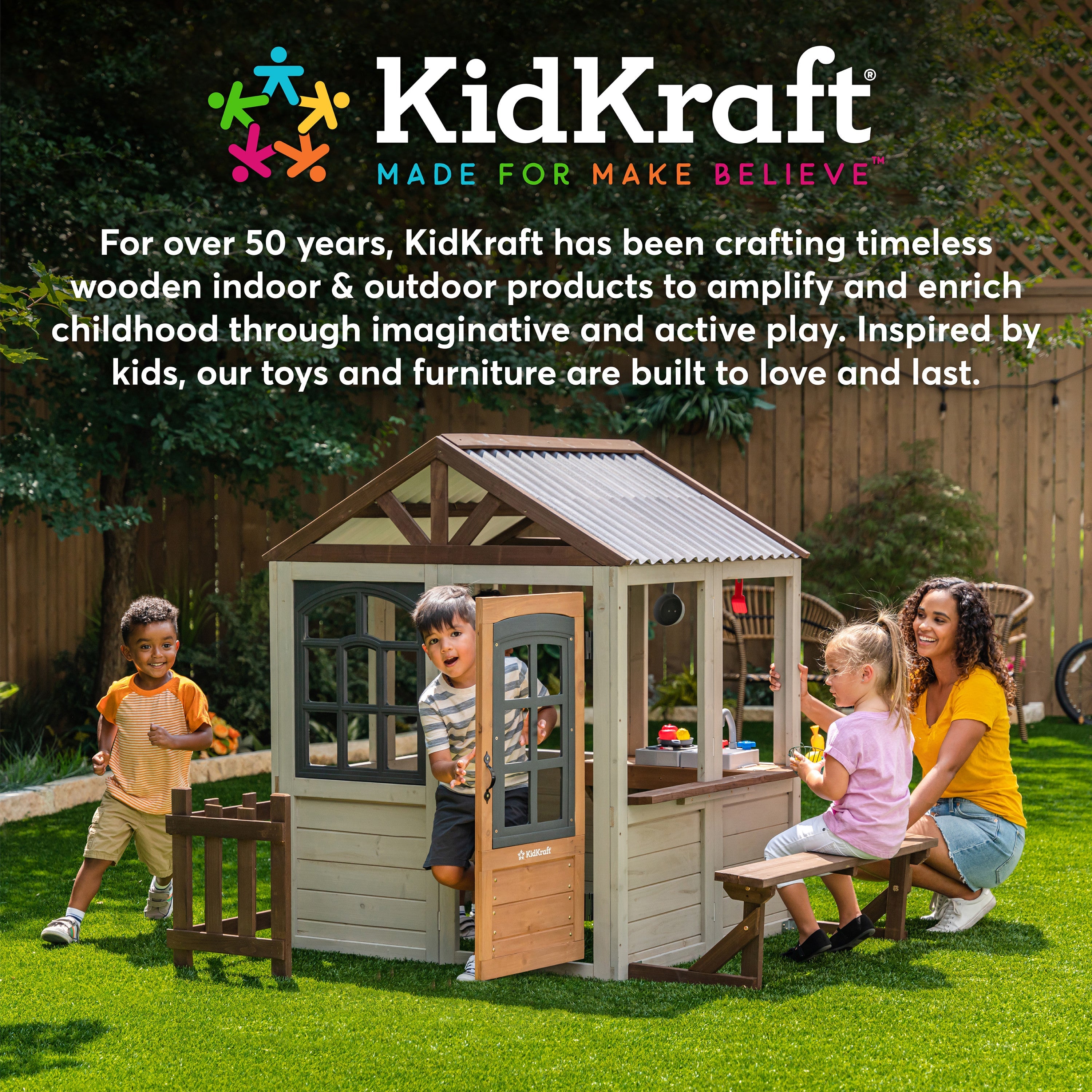 KidKraft Wooden Playhouse with Tube Slide – 2 Storey Outdoor Playground for Kids, Climbing Frame with Turbo Tube Slide & Rock Wall, Garden Play Tower