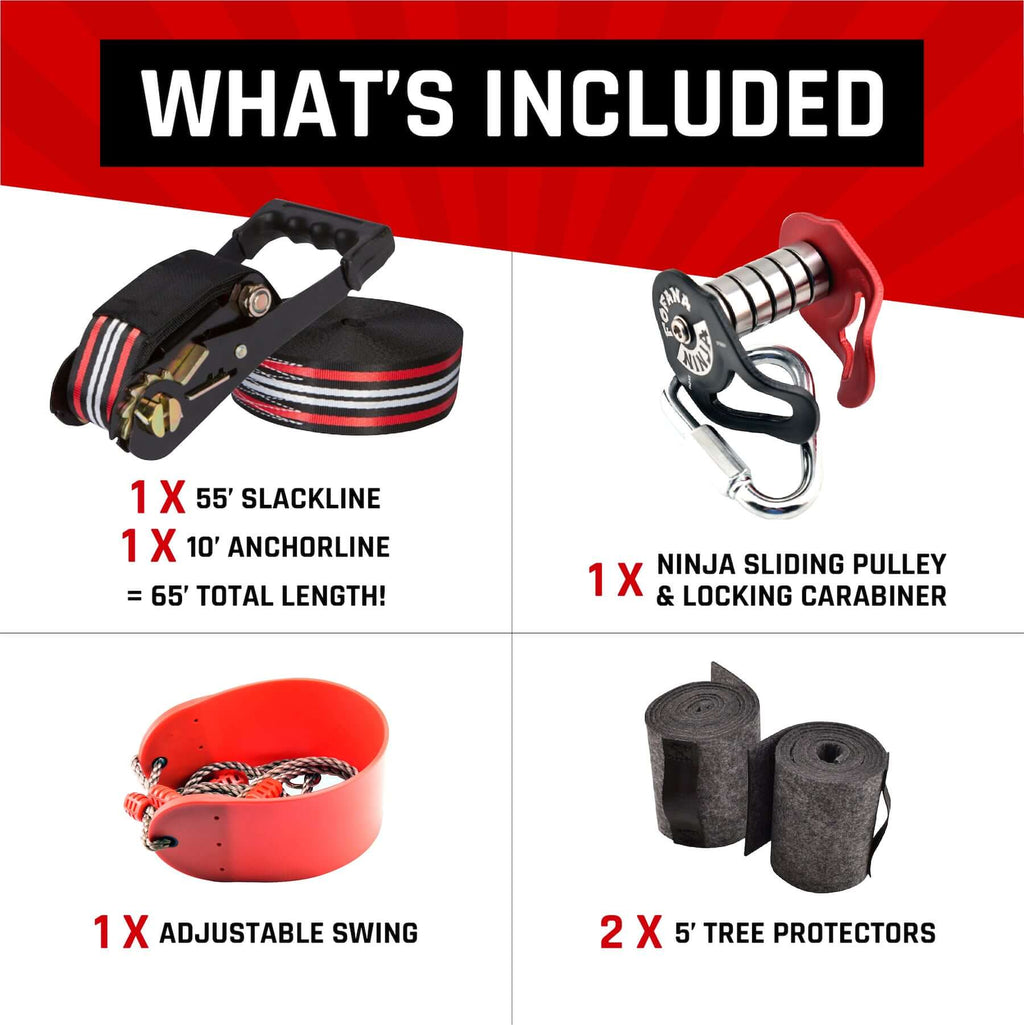 Fofana Ninja Slider Zipline Katrol Kit - 20m - 65Ft