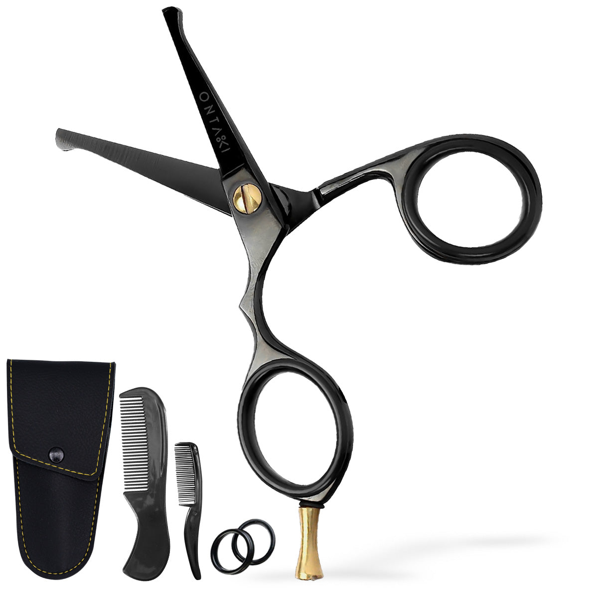 ONTAKI Japanese Steel Rounded-Tip Beard & Mustache Scissors (4.2") Black