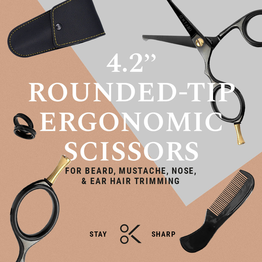ONTAKI Japanese Steel Rounded-Tip Beard & Mustache Scissors (4.2") Black