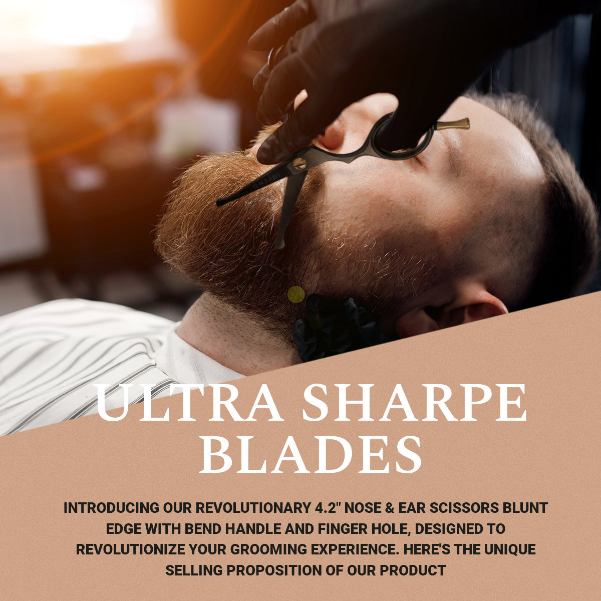 ONTAKI Japanese Steel Rounded-Tip Beard & Mustache Scissors (4.2") Black