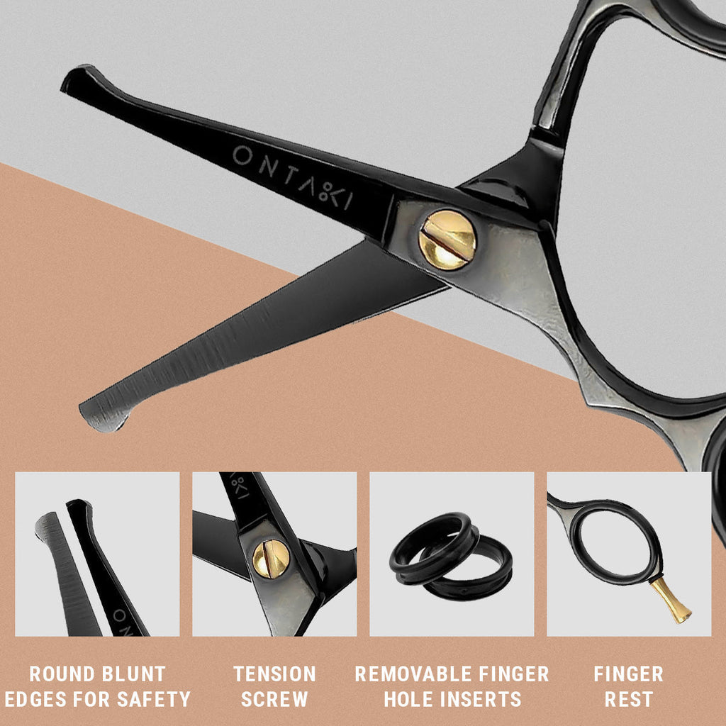 ONTAKI Japanese Steel Rounded-Tip Beard & Mustache Scissors (4.2") Black