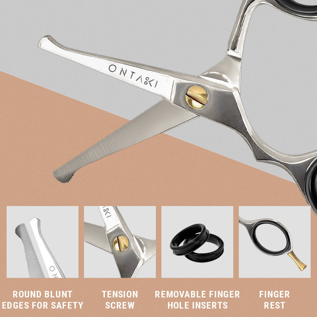 ONTAKI Japanese Steel Rounded-Tip Beard & Mustache Scissors (4.2") Silver