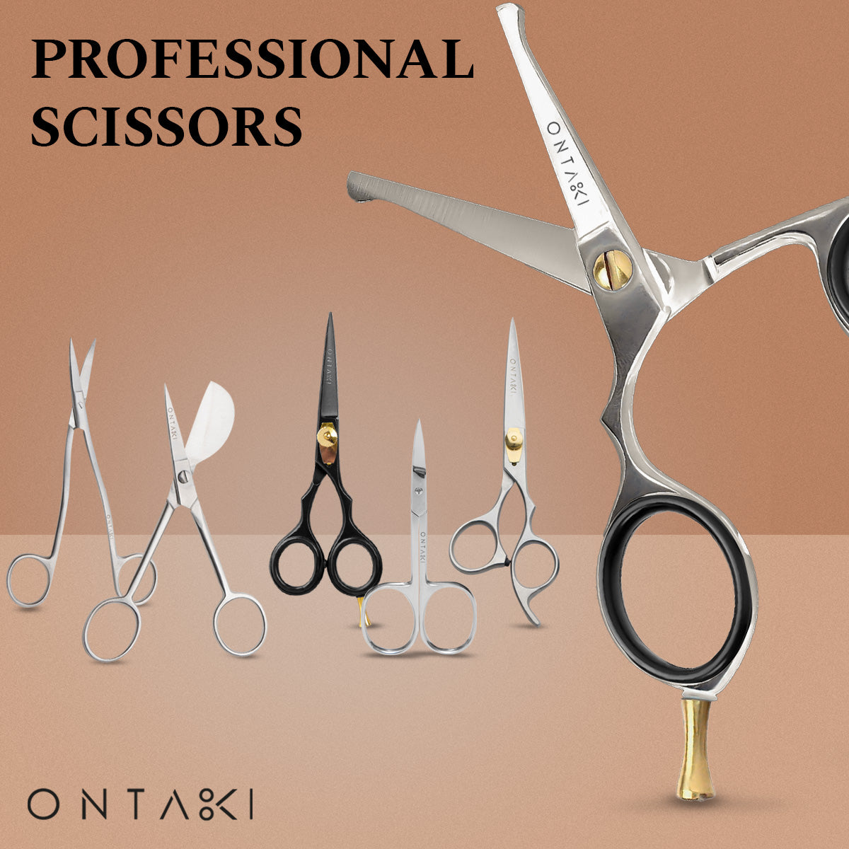 ONTAKI Japanese Steel Rounded-Tip Beard & Mustache Scissors (4.2") Silver
