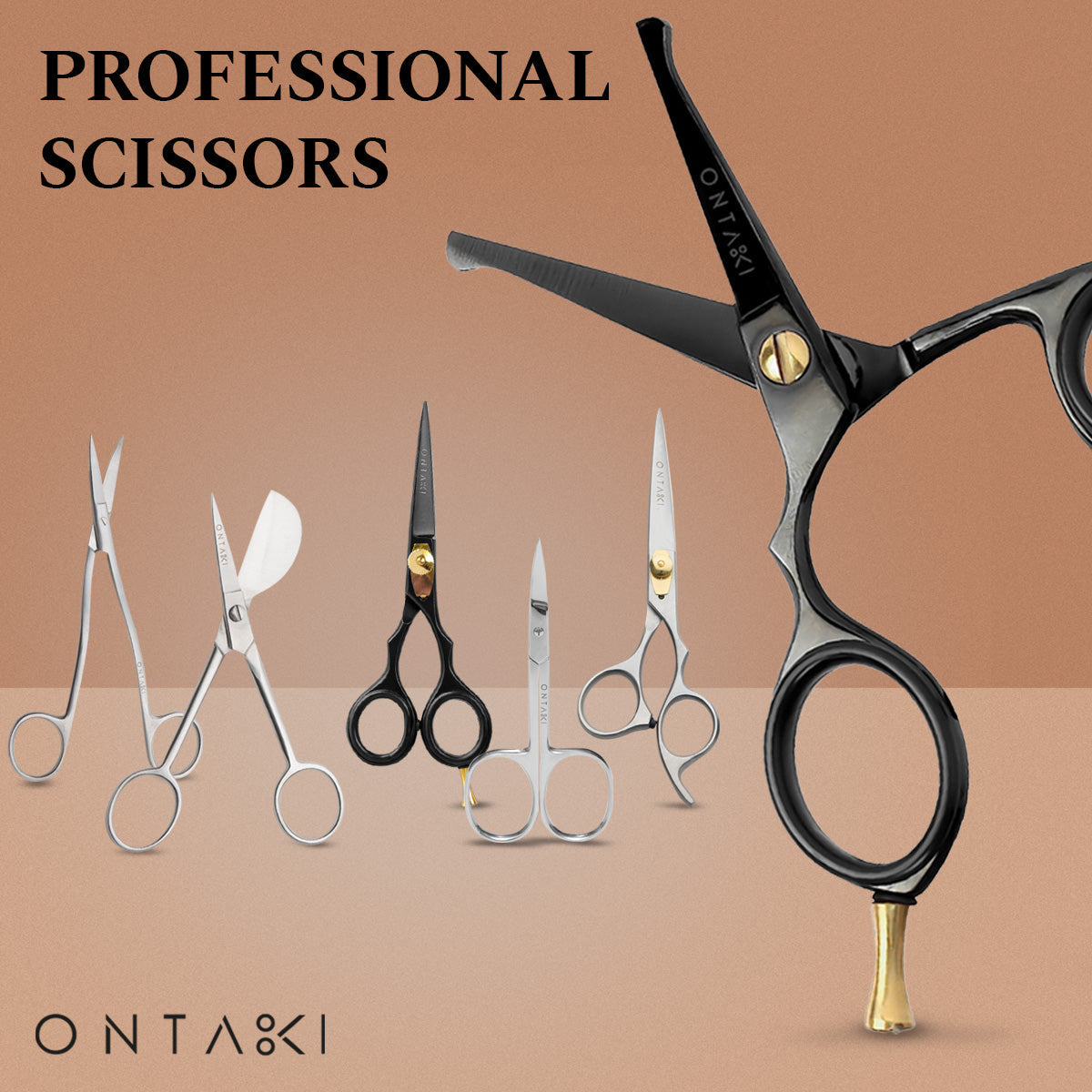 ONTAKI Japanese Steel Rounded-Tip Beard & Mustache Scissors (4.2") Black