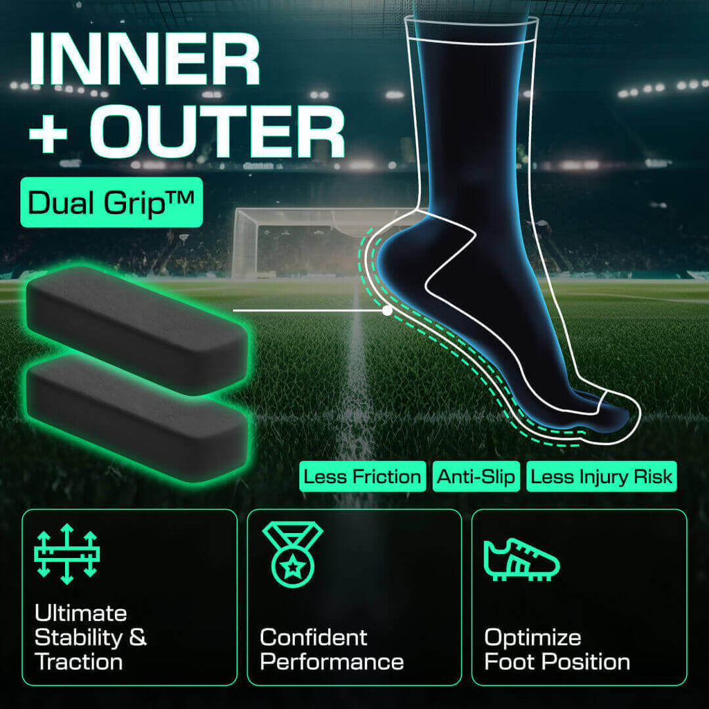 LUX ProCleat Performance Grip-strumpor – vadlängd – vita – vuxenstorlek (EU 39–46 / US 6–11.5) – halkfria strumpor för fotboll, baseboll och träning
