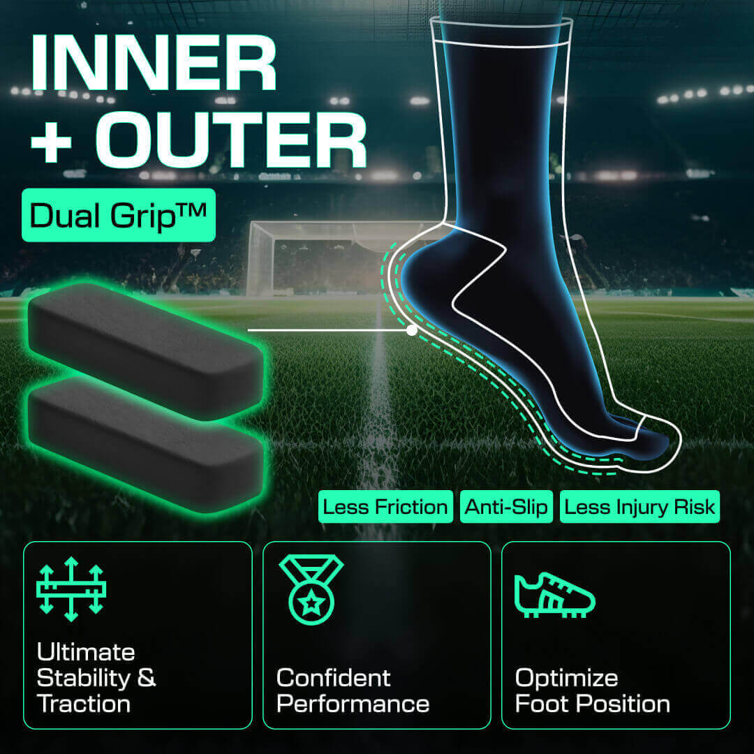 LUX ProCleat Performance Grip-strumpor – vadlängd – vita – vuxenstorlek (EU 39–46 / US 6–11.5) – halkfria strumpor för fotboll, baseboll och träning