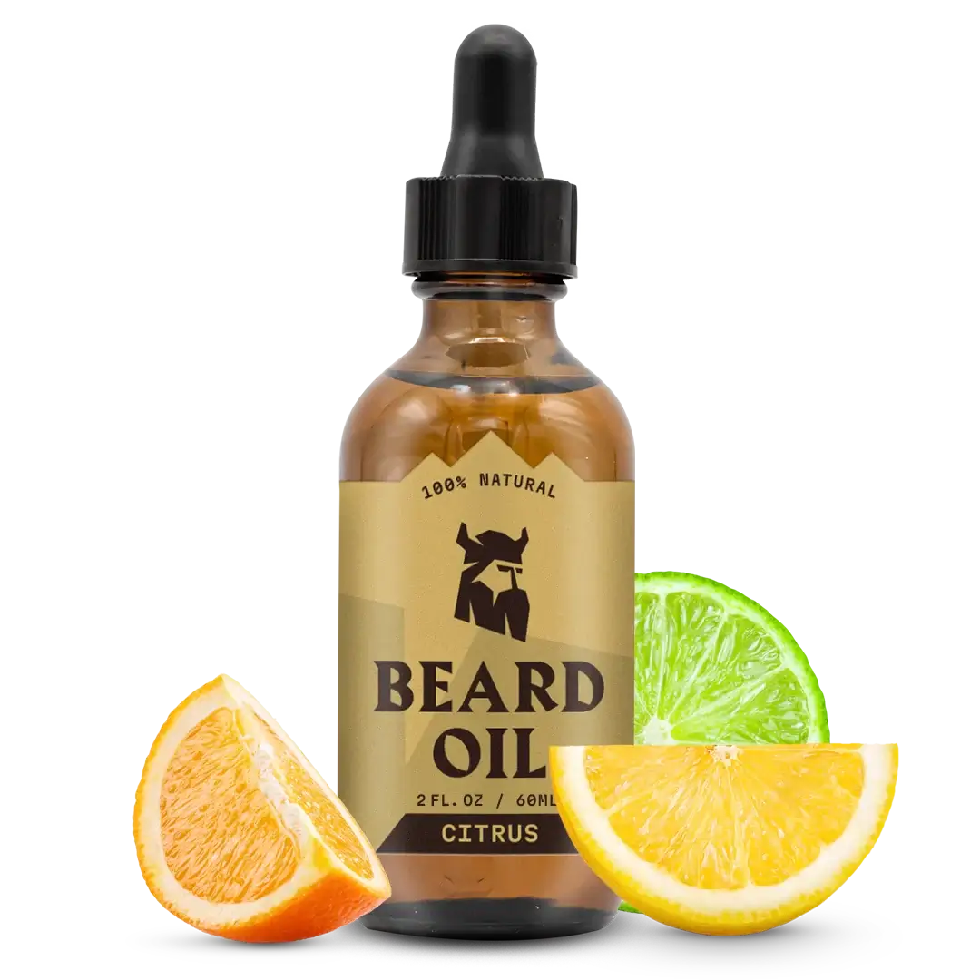Beard Oil Citrus with natural ingredients and citrus scent, 2 oz dropper.