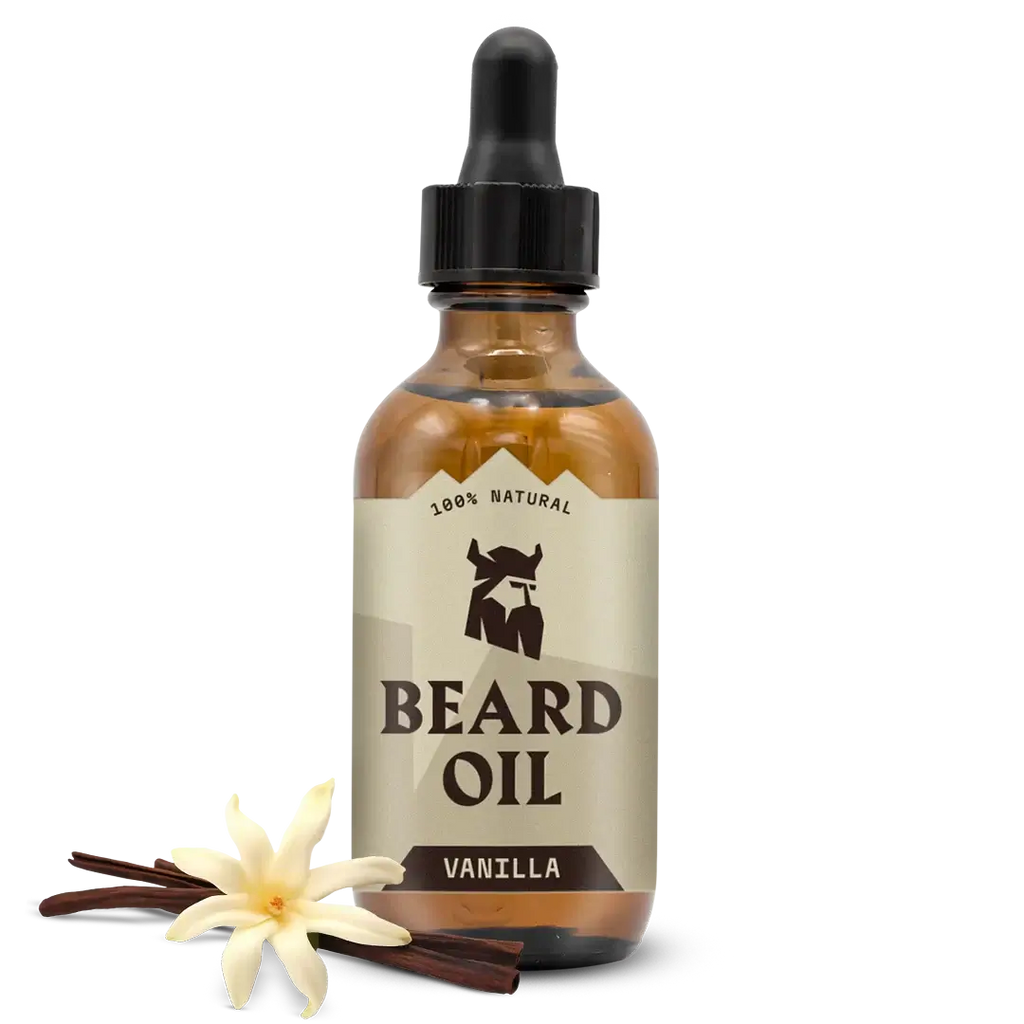 Beard Oil Vanilla bottle with natural ingredients for healthy beard care.
