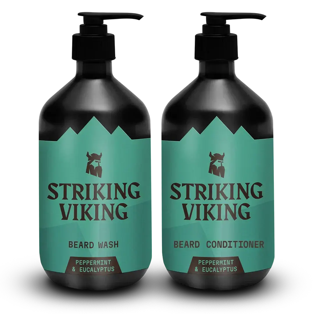 Striking Viking Beard Wash & Conditioner Set with Peppermint & Eucalyptus Fragrance.