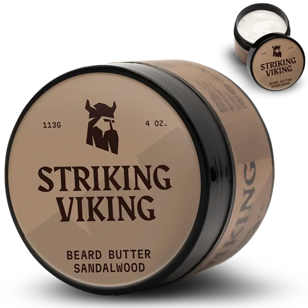 Sandalwood beard butter by Striking Viking, 113g jar, intense moisturization.