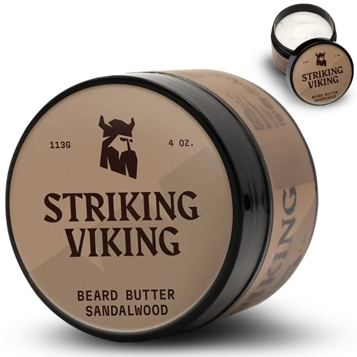 Sandalwood beard butter by Striking Viking, 113g jar, intense moisturization.
