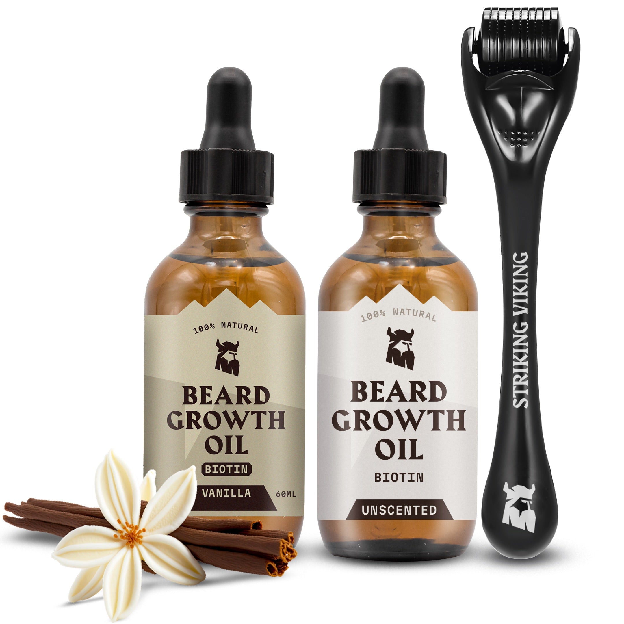 Vanille & Geurloze Baardgroeiolie + Derma Roller Bundel