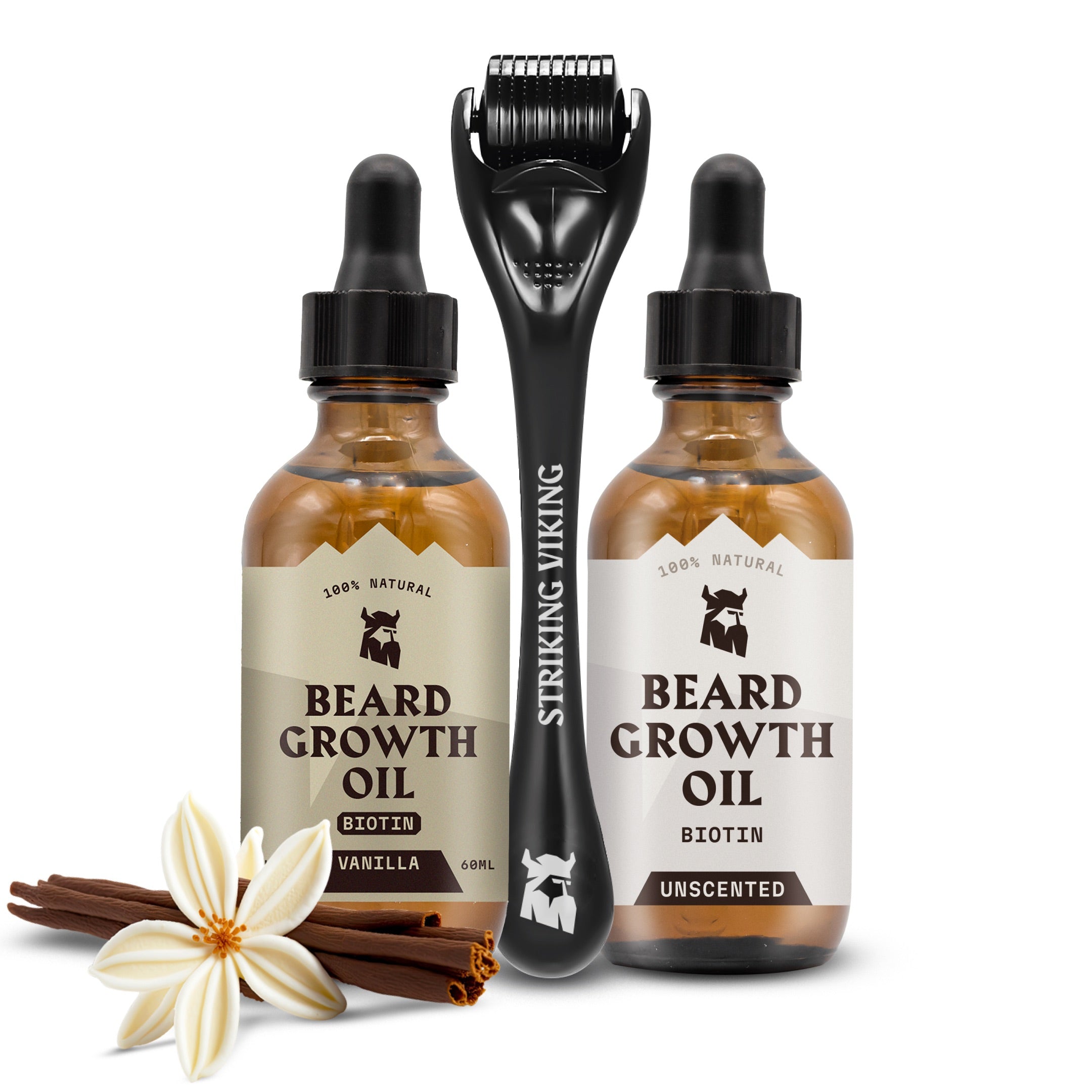 Vanille & Geurloze Baardgroeiolie + Derma Roller Bundel