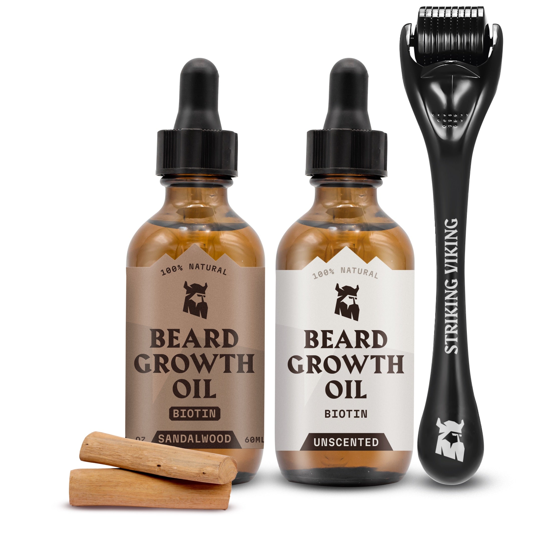 Sandelhout & Geurloze Baardgroeiolie + Derma Roller Bundel