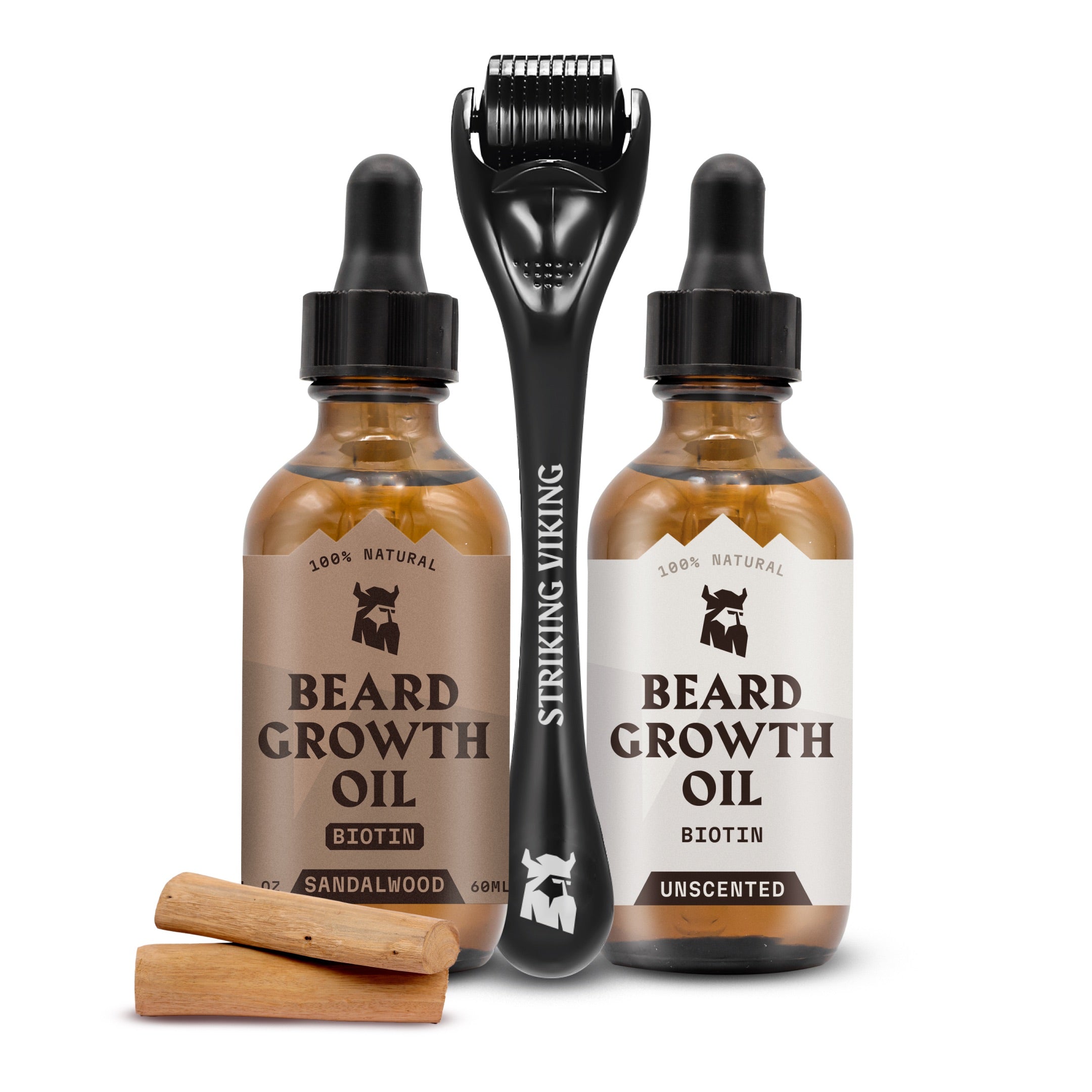 Sandelhout & Geurloze Baardgroeiolie + Derma Roller Bundel