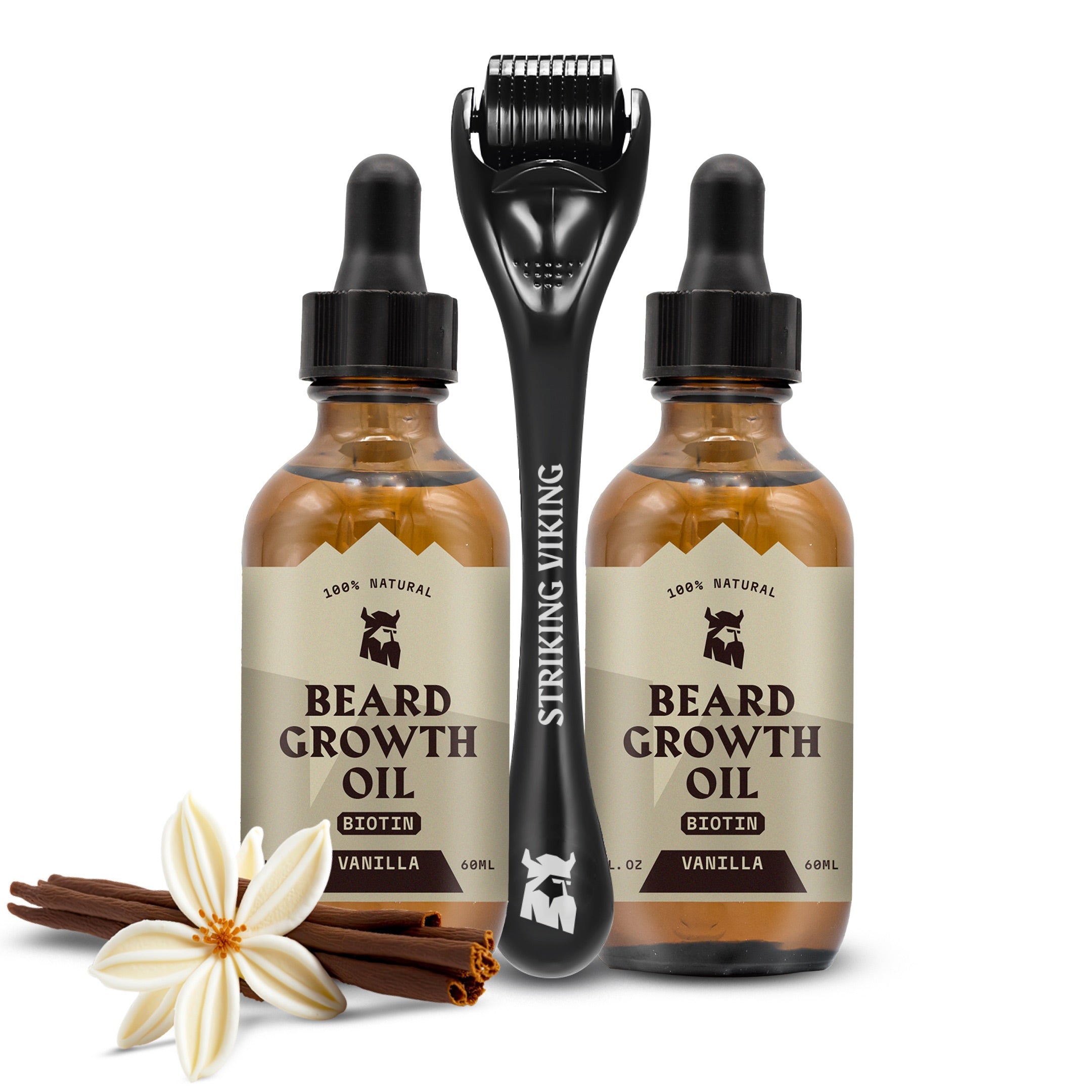 Ulei pentru creșterea bărbii, pachet de 2 - Vanilie + Set cu Derma Roller