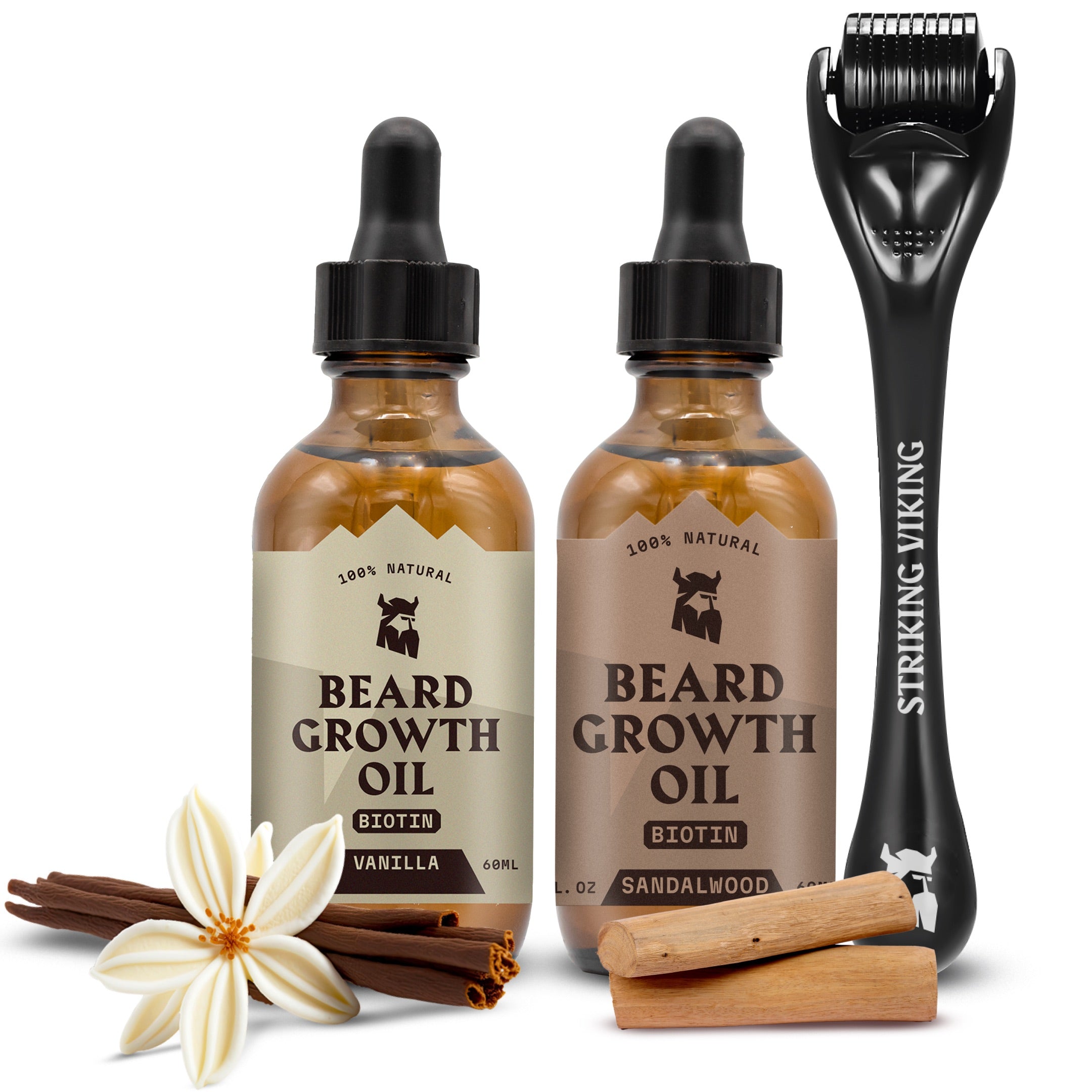 Sandelhout & Vanille Baardgroeiolie 2-Pack + Derma Roller Bundel