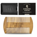 Sandalwood wooden beard comb with black case and box, dual-sided, hypoallergenic.
