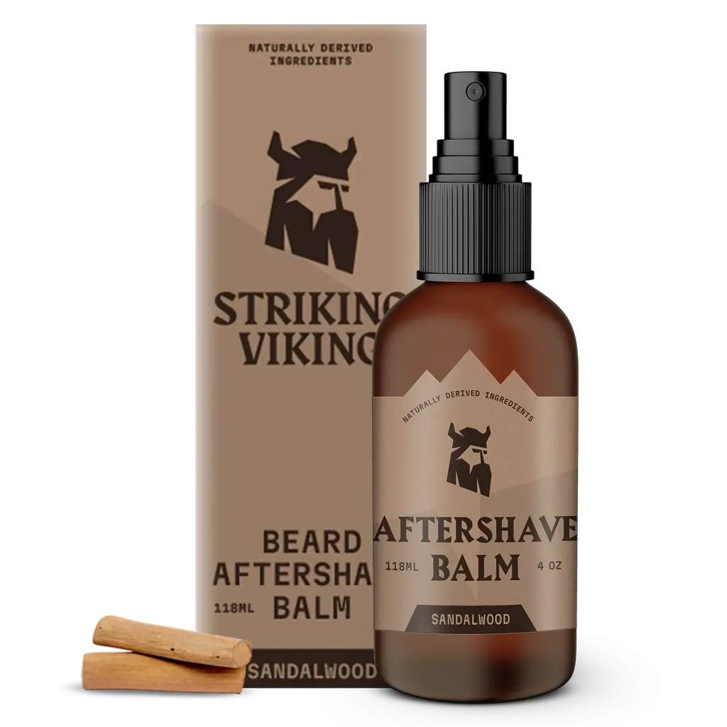 Sandalwood After Shave Balm for Men by Striking Viking, soothing post-shave treatment with hydrating and nourishing formula.